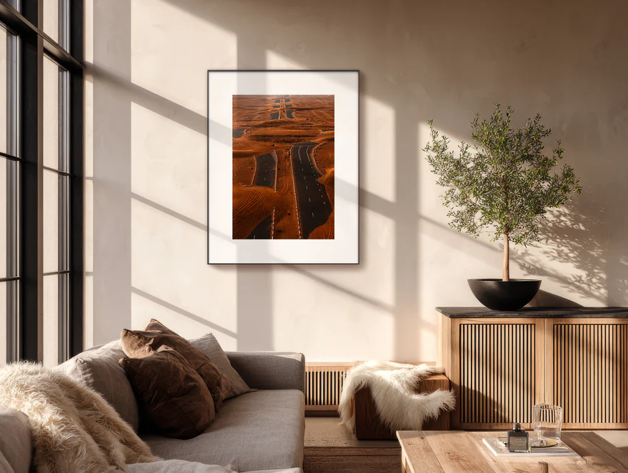EinkSmart e-paper art frame in a warm living room